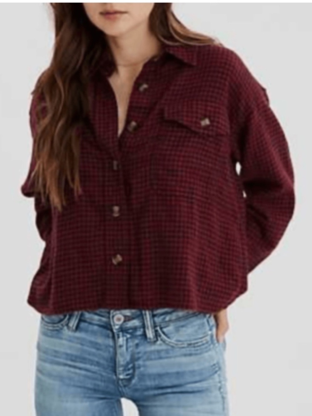 American Eagle Outfitters Burgundy Plaid Button-Down Shirt size medium